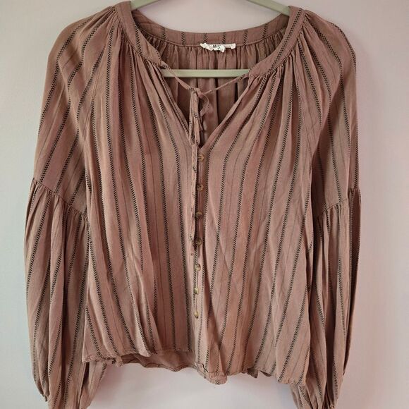 mine Tops - Mine Mauve Striped Blouse with Button Accents